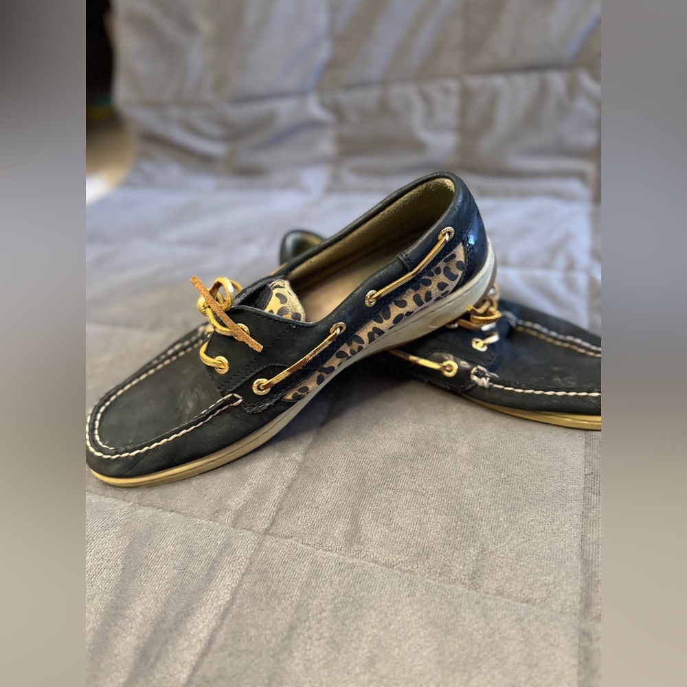 Sperry Navy and Leopard Print Loafers